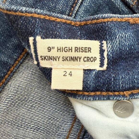 Madewell 9" High-Rise Skinny Crop Blue Jeans Cutoff Hem Distressed Knee, Size 24 - Picture 5 of 11